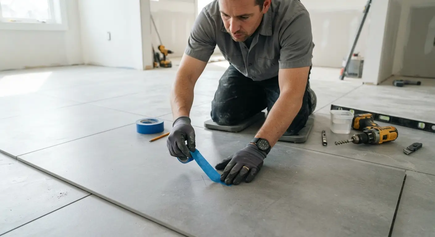 percer carrelage sol avec une perceuse sans percussion et du ruban de masquage